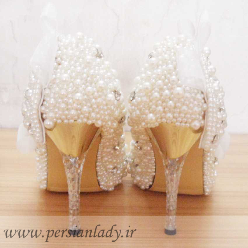 Luxury Rhinestones Pearls White Bridal Shoes Pumps Sweet Heart Design_11