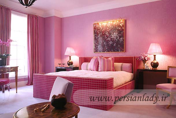 Pink Bedroom Colour Schemes with Charming table Lamps Used Femin
