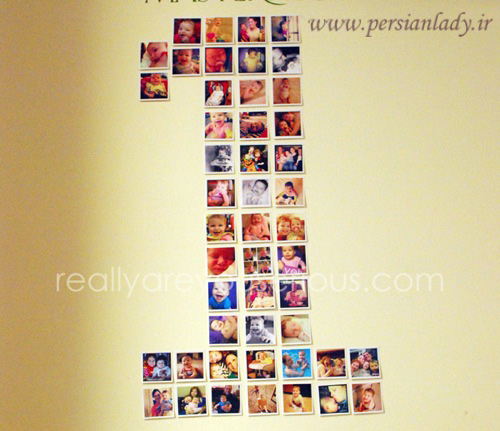 First-Birthday-Party-Decoration-with-Instagram-Pictures-in-the-shape-of-a-ONE