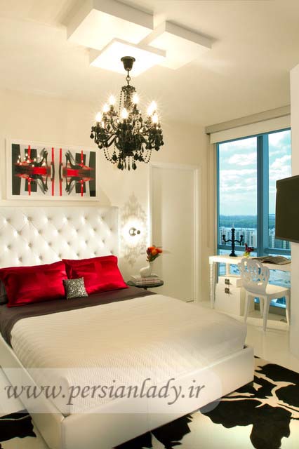 Marvellous-Exotic-White-Tufted-Bed-Decoration-Placed-To-Match-White-Themed-Bedroom-Design-Colour-Schemes-Surprised-With-Red-Pillows-For-Home-Design-Inspiration