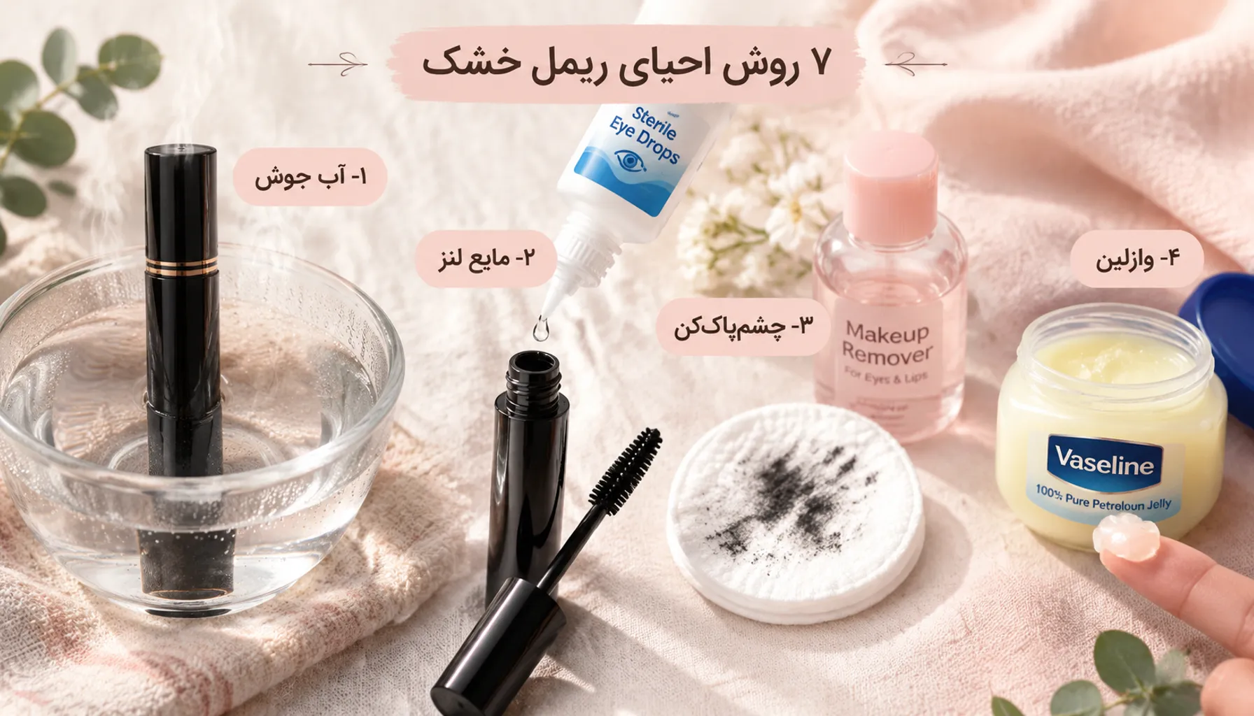 چگونه ریمل خشک شده را درست کنیم؟راهنمای ۷ روش احیا، از آب جوش تا مایع لنز + نگهداری صحیح