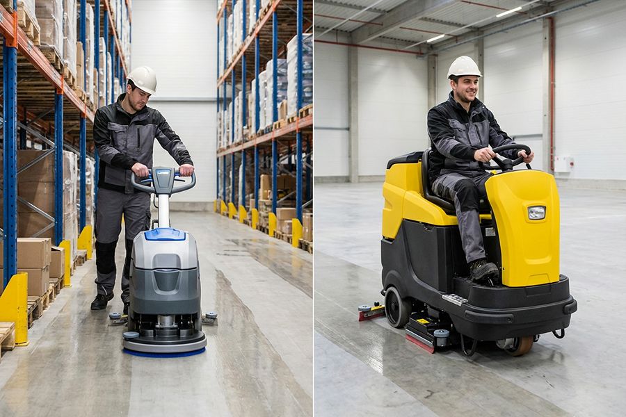 مقایسه فنی و عملیاتی اسکرابر دستی و سرنشین دار