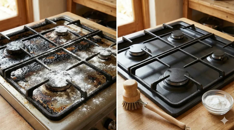 تمیز کردن چدن گاز راحت تر از هر زمان دیگه برای خانم های خانه دار،حذف چربی‌های چسبناک قدیمی