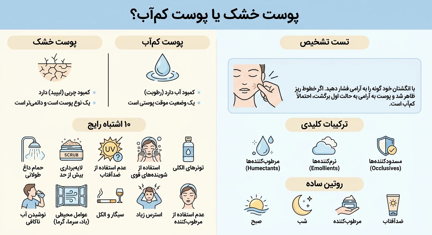 اینفوگرافی 10 دلیل رایج برای پوست خشک و کشیده