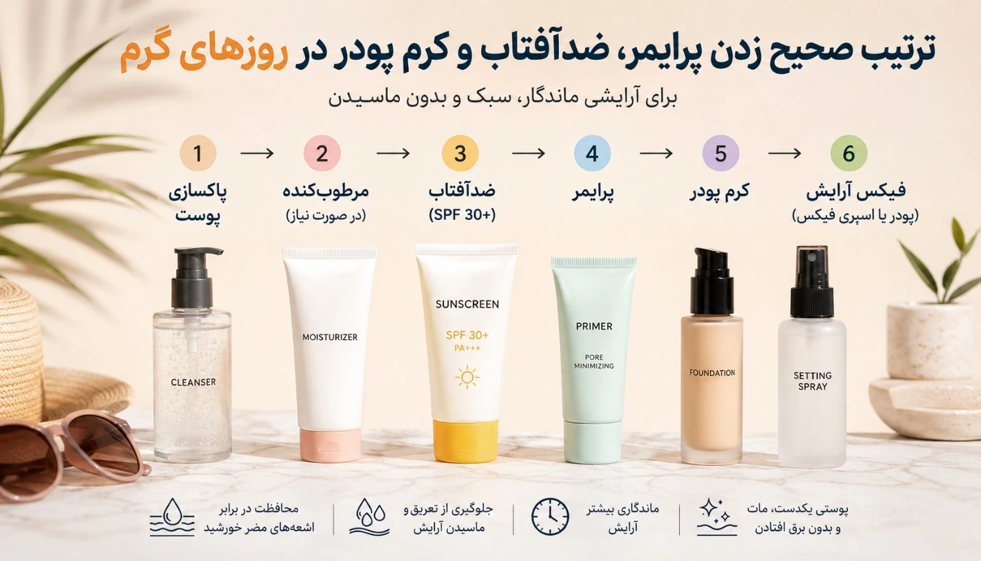 ترتیب صحیح زدن پرایمر، ضدآفتاب و کرم پودر در روزهای گرم